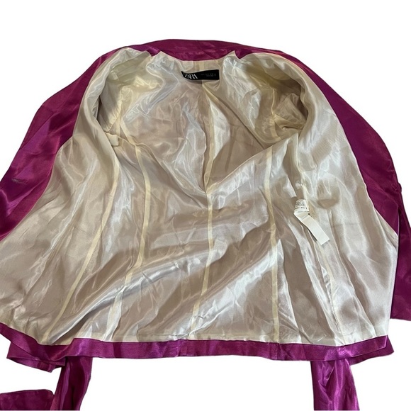 ZARA SATIN BLAZER WITH BUILT IN TIE SASH SIZE S PINK/ FUCHSIA FEMININE ROMANTIC - Picture 11 of 16